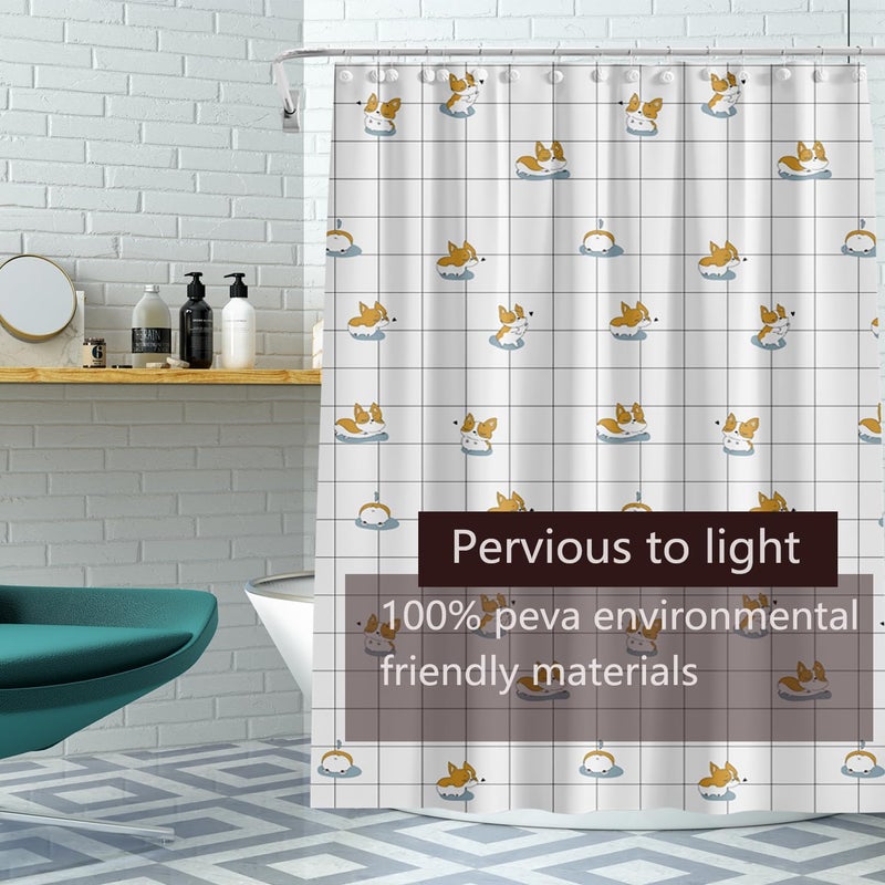 TIKABC Shower Curtain Liner, 4G PEVA Corgi Shower Liner, Plastic Waterproof Shower Curtains, 72x72 inch with Grommet Holes 3 Magnetic Weights - Image 2